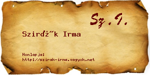 Szirák Irma névjegykártya